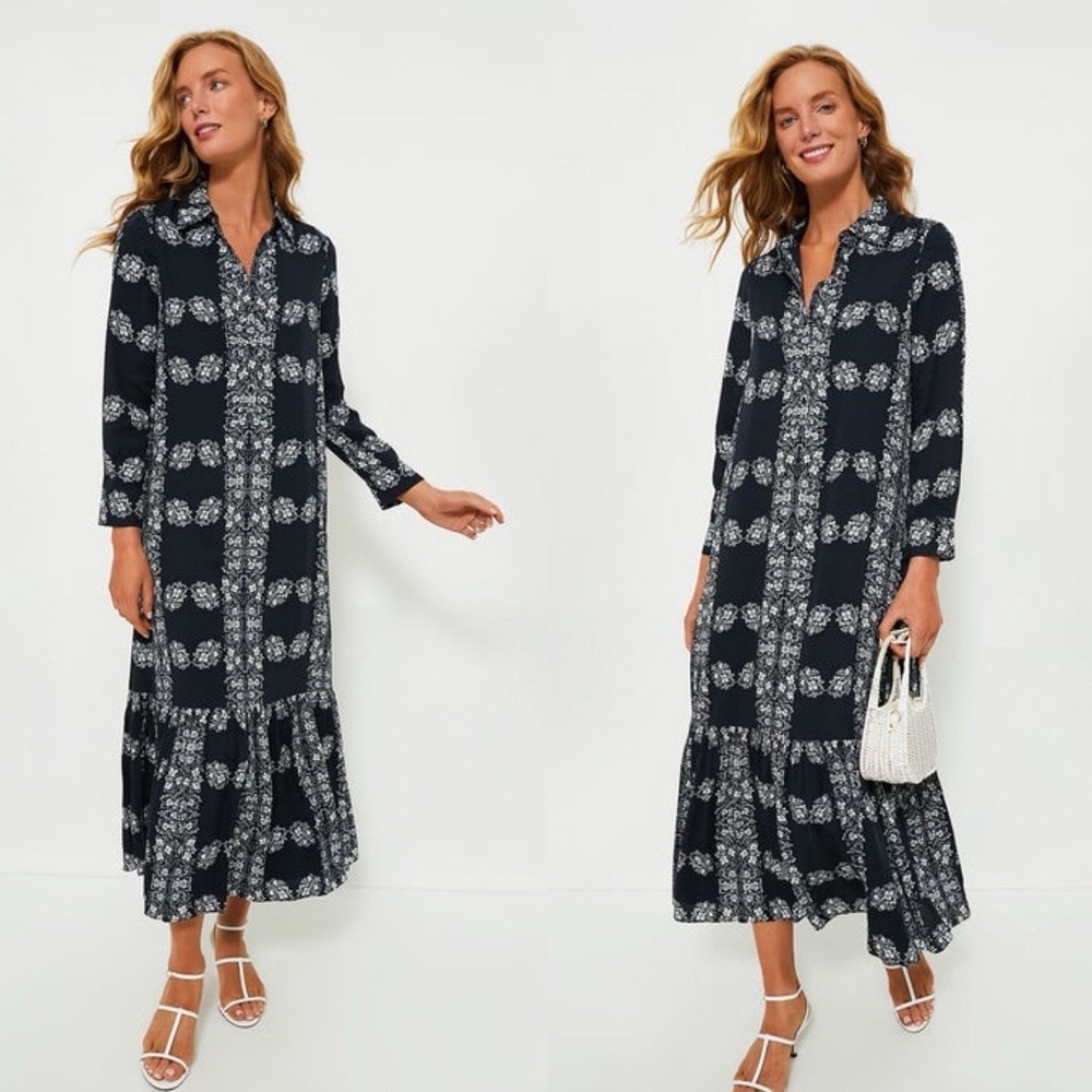 Tuckernuck Miller Shirt Dress Maxi Hyacinth House Womens Size XXL Floral Tiered